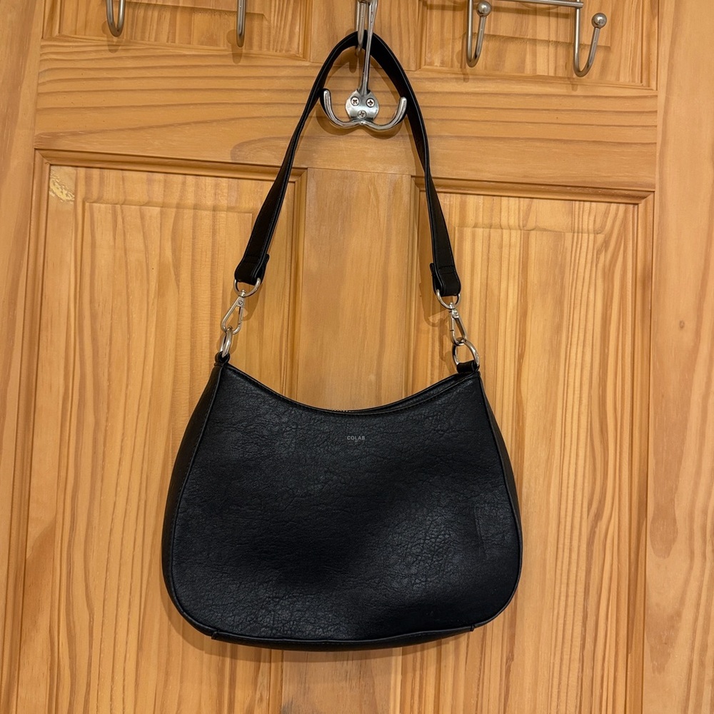 Black Faux Pebbled Leather Shoulder Bag Co-Lab